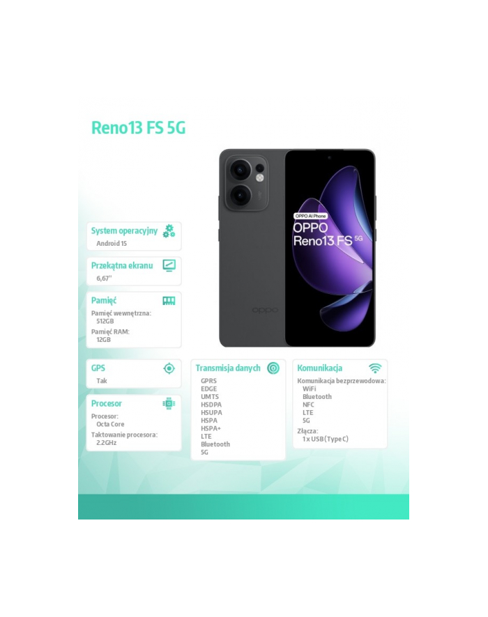 oppo Smartfon Reno13 FS 5G 12/ 512GB Szary CPH2699 główny