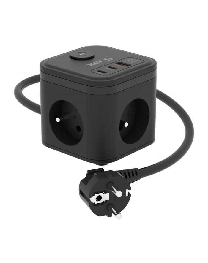 Kostka zasilająca KERG 3-gniazdowa + szybka ładowarka USB-A+USB-C 1,5m 3×1,5mm2 H05VV-F 16A/250V czarna główny