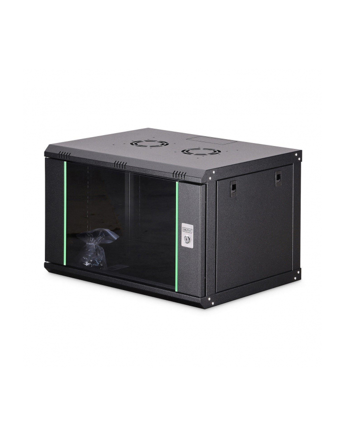 Szafa sieciowa wisząca jednosekcyjna DIGITUS Dynamic 19'' 7U, 600x450, drzwi szyba, czarny, niezmontowana, 60kg główny