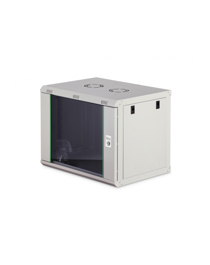 Szafa sieciowa wisząca jednosekcyjna DIGITUS Dynamic 19'' 9U, 600x450, drzwi szyba, szary, niezmontowana, 60kg główny
