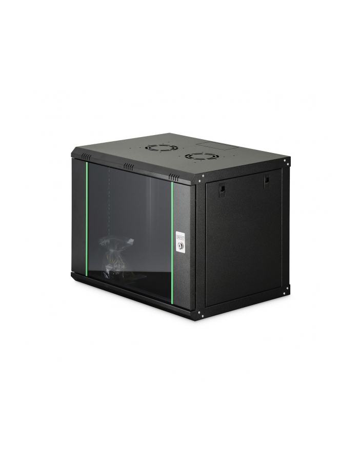 Szafa sieciowa wisząca jednosekcyjna DIGITUS Dynamic 19'' 9U, 600x450, drzwi szyba, czarny, niezmontowana, 60kg główny
