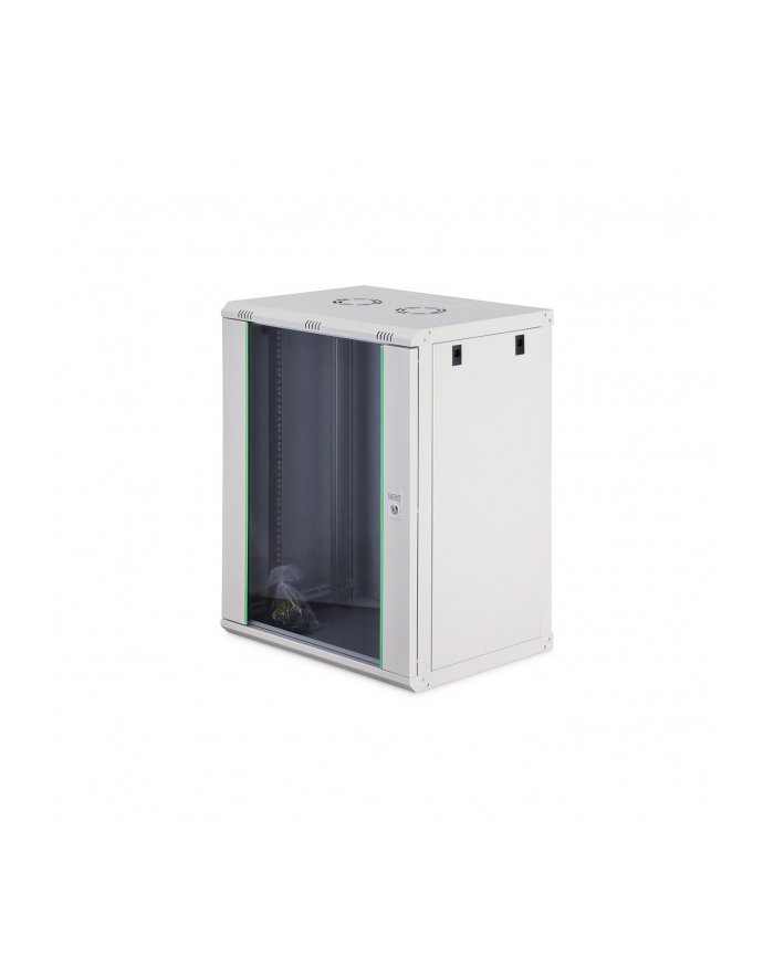 Szafa sieciowa wisząca jednosekcyjna DIGITUS Dynamic 19'' 16U, 600x450, drzwi szyba, szary, niezmontowana, 60kg główny