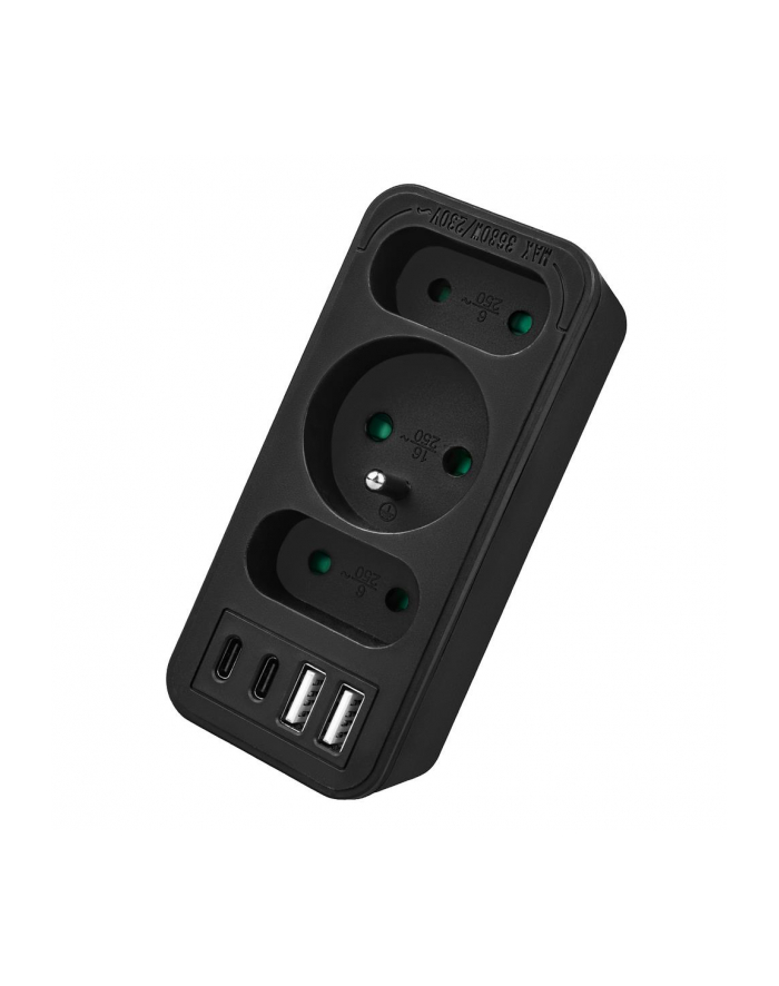 Gniazdko prądowe x3 + 4xUSB Maclean MCE248 F/B, rozgałęźnik z 3 gniazdami, 2xUSB A, 2xUSB C PD 20W, 1x16A + 2x6A główny