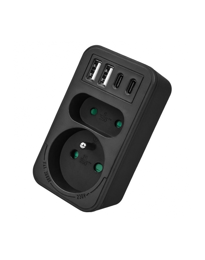 Gniazdko prądowe x2 + 4xUSB Maclean, rozgałęźnik z 2 gniazdami, 2xUSB A, 2xUSB C PD 20W, 1x16A + 1x6A, MCE249 F/B główny