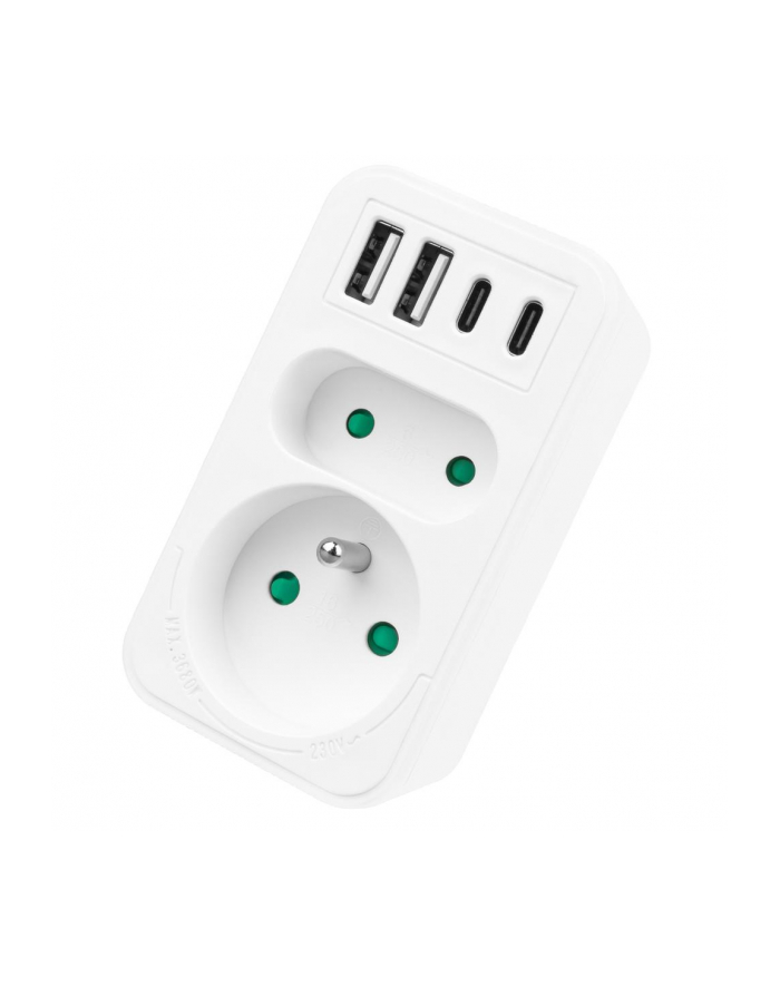 Gniazdko prądowe x2 + 4xUSB Maclean, rozgałęźnik z 2 gniazdami, 2xUSB A, 2xUSB C PD 20W, 1x16A + 1x6A, MCE249 F/W główny