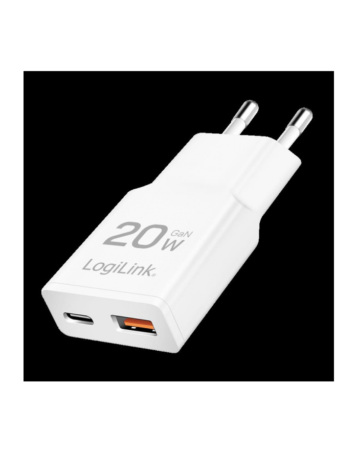 Ładowarka sieciowa LogiLink PA0346 USB GaN, 20 W, 1x USB-C (PD), 1x USB-A (QC), biała główny