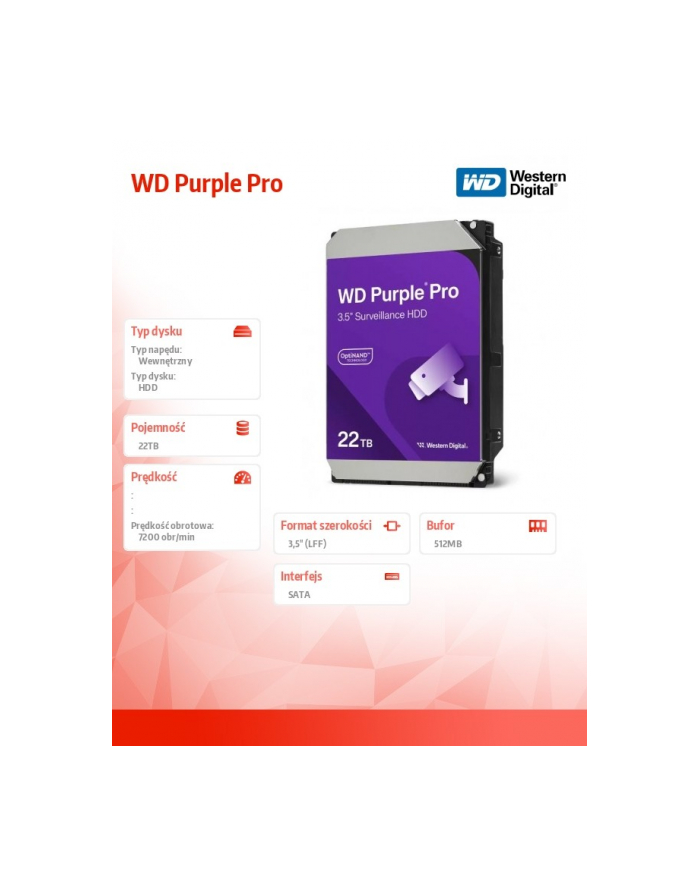 western digital Dysk HDD Purple Pro 22TB 3,5' WD221PURP główny