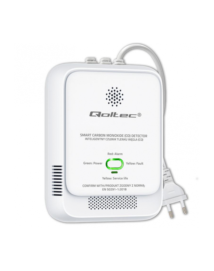 qoltec Czujnik tlenku węgla (czadu) | detektor CO | alarm 85dB | LED główny