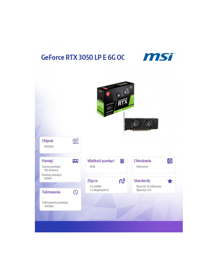 msi Karta graficzna GeForce RTX 3050 LP E 6G OC główny
