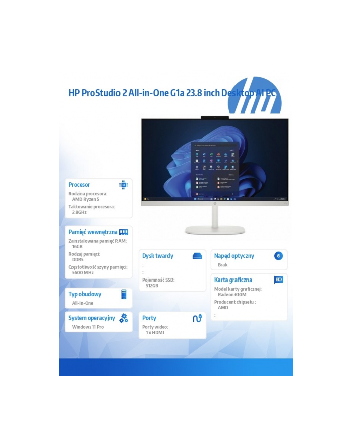 hp inc. Komputer All-in-One ProStudio 2 G2a R5-40  512GB/16GB/W11P/23.8 D35F2ET główny