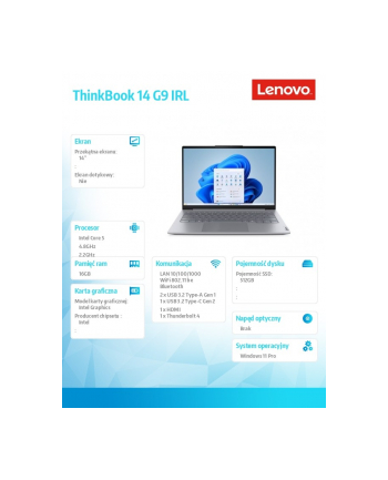 lenovo Laptop ThinkBook 14 G9 21UY007EPB W11Pro Core 5 210H/16GB/512GB/INT/14.0 WUXGA/Luna Grey/3YR OS + 1YR CI + CO2 Offset nr 2