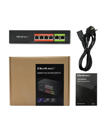 qoltec Przełącznik sieciowy SWITCH FAST Ethernet PoE | 4x RJ45 |  2x    RJ45 Uplink | 65W | 10/100Mb/s nr 1