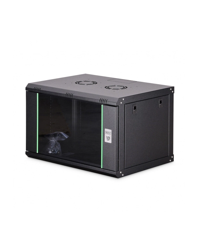 Szafa sieciowa wisząca jednosekcyjna DIGITUS Dynamic 19'' 7U, 600x450, drzwi szyba, czarny, niezmontowana, 60kg główny