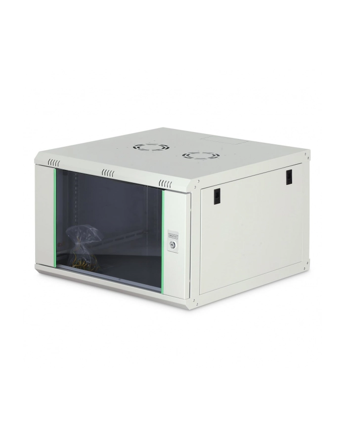 Szafa sieciowa wisząca jednosekcyjna DIGITUS Dynamic 19'' 7U, 600x600, drzwi szyba, szary, niezmontowana, 60kg główny