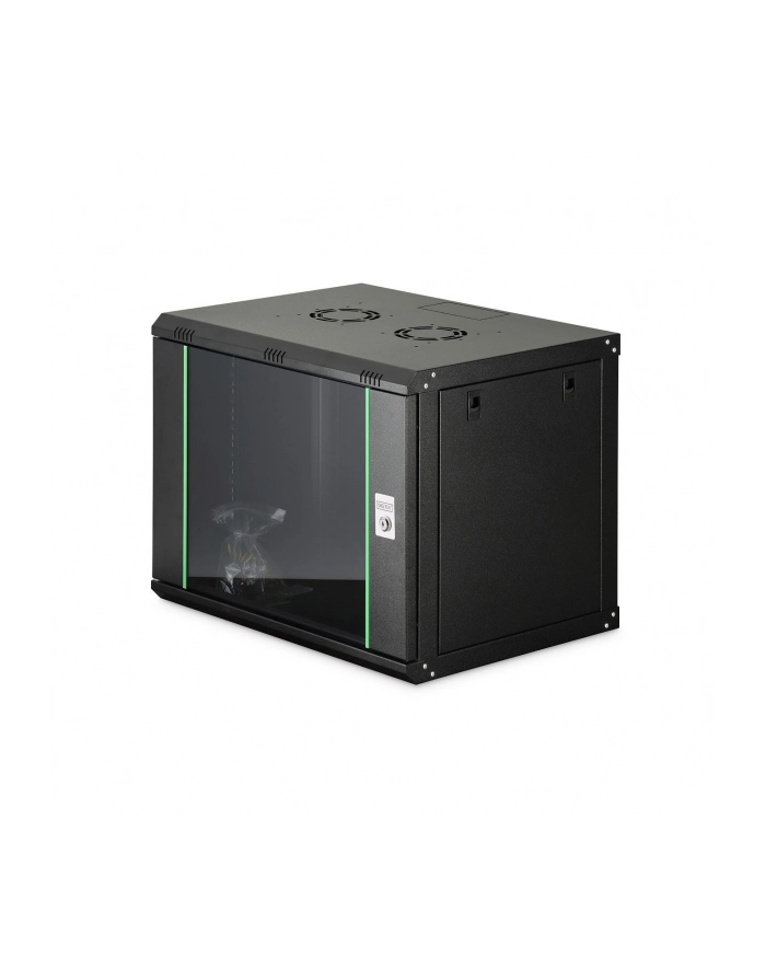 Szafa sieciowa wisząca jednosekcyjna DIGITUS Dynamic 19'' 9U, 600x450, drzwi szyba, czarny, niezmontowana, 60kg główny