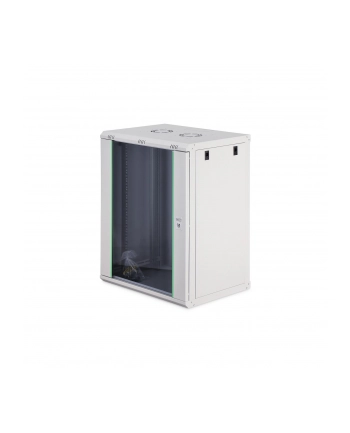 Szafa sieciowa wisząca jednosekcyjna DIGITUS Dynamic 19'' 16U, 600x450, drzwi szyba, szary, niezmontowana, 60kg nr 1