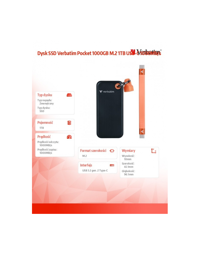 Dysk SSD Verbatim Pocket 1000GB M.2 1TB USB-C 1000Mb/s główny