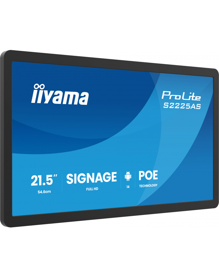 iiyama Monitor 21.5 cala ProLite S2225AS-B1 IPS,FHD,A14,24/7,RJ45,500cd2, USB-C,2x5W,iiSignage, WI-FI główny