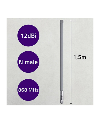 qoltec Antena LoRa | 12dBi | dookólna | zewnętrzna | włókno szklane |   868 MHz | 1.5m nr 2