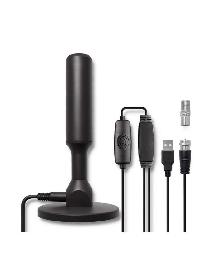 qoltec Wewnętrzna Antena TV DVB-T2 ze wzmacniaczem sygnału i magnetyczną podstawą | 4K | 28dBi | 5m główny