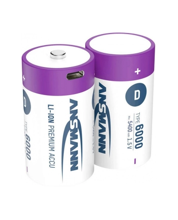 Ansmann Akumulator D R20 Lr20 Usb C Li Ion 6000 Mah 1.5 V 2szt. LR20USBC