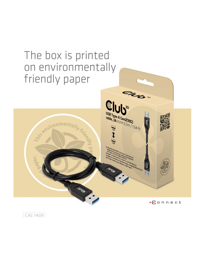Club3D cac-1409 usb usb 3.2 gen 2 (3.1 gen 2) 0,5 m usb a czarny (55624591) główny