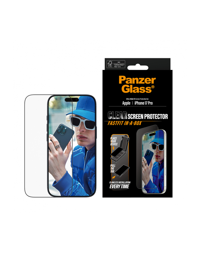 PanzerGlass iP 17 Pro UWF szklo ochronne z czarna ramka główny