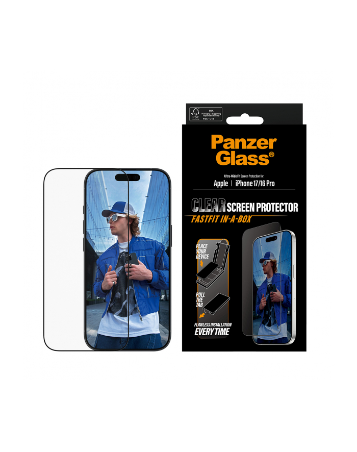 PanzerGlass iP 17 / 16 Pro UWF szklo ochronne z czarna ramka główny