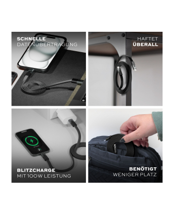 STATIK MagStack Slim Pro tangle free Magnetic USB-C Cable 1m