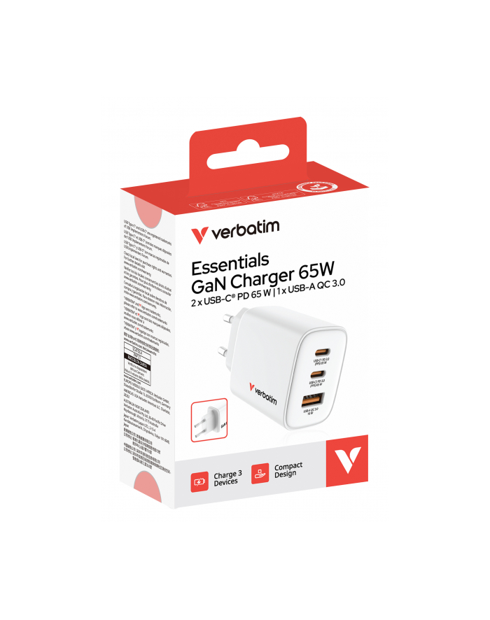 Verbatim Essentials GaN Charger 65W 2xUSB-C/1xUSB-A biały   32353 główny