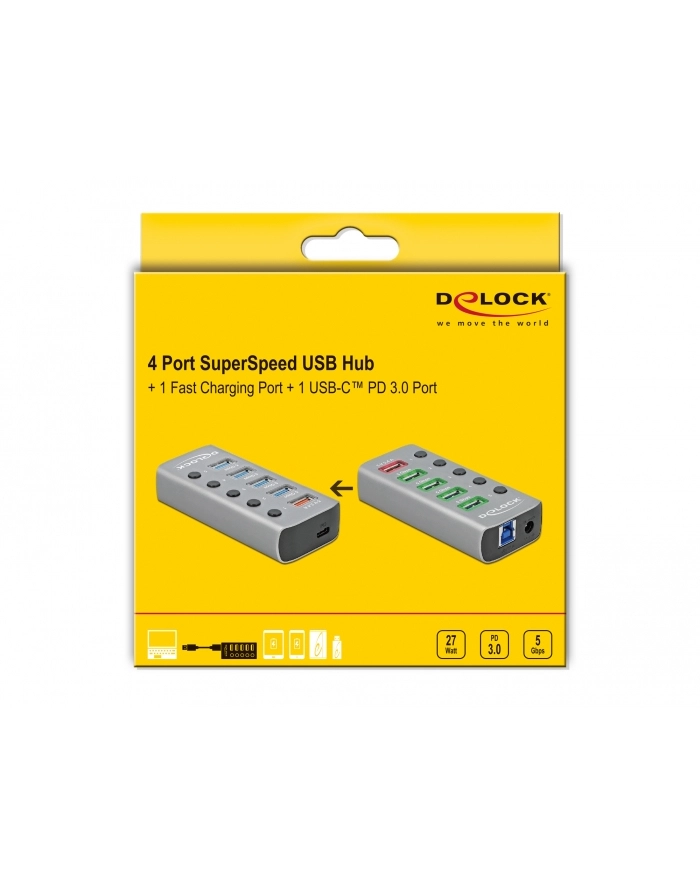 DeLOCK USB 3.2 Gen1 Hub + 4Po + SLK + USB-C - 63263 główny