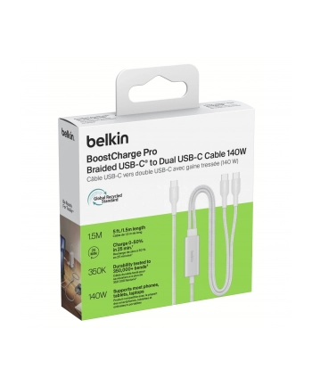 Belkin BOOSTCHARGE Pro 140W 1,5m USB-C Kabel biały  CAC004hq1.5MWH