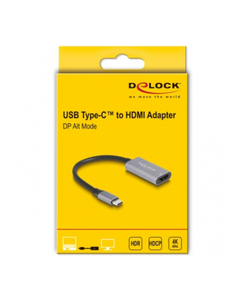 DeLOCK USB adapter, USB-C male > HDMI female 4K 60hz grey, 15cm, HDR and HDCP nr 2
