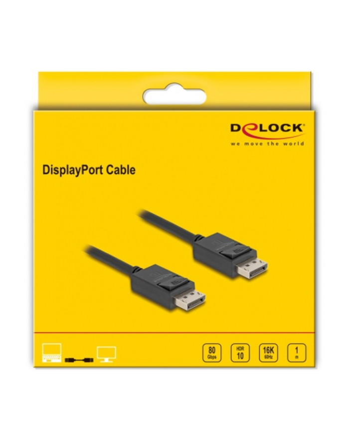 DeLOCK cable DisplayPort 2.1 male > DisplayPort male, 16K, 80 Gbps black, 1 meter główny