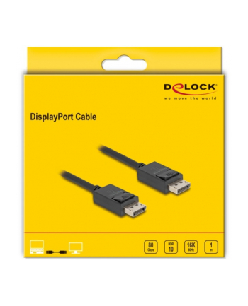 DeLOCK cable DisplayPort 2.1 male > DisplayPort male, 16K, 80 Gbps black, 1 meter
