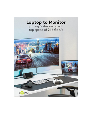 goobay USB adapter cable, USB-C plug > DisplayPort plug, 4K 60Hz black/silver, 2 meters, textile cable