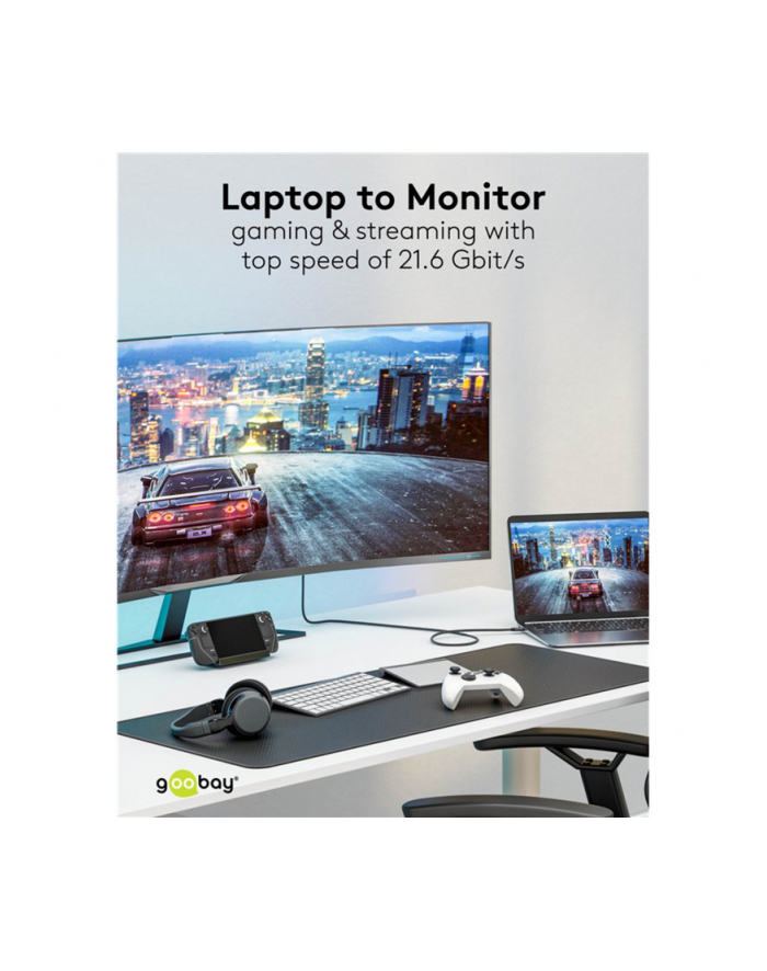 goobay USB adapter cable, USB-C plug > DisplayPort plug, 4K 60Hz black/silver, 2 meters, textile cable główny