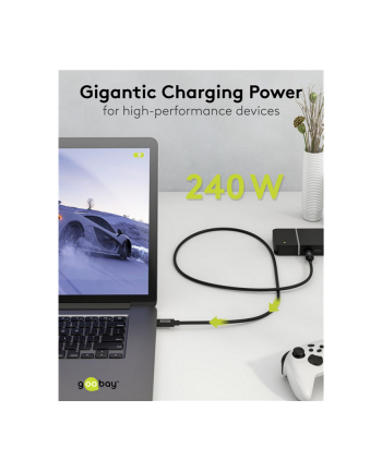 goobay USB4 Version 2.0 cable, USB-C plug > USB-C plug, 80Gbit/s black, 1.2 meters, charging with up to 240 watts