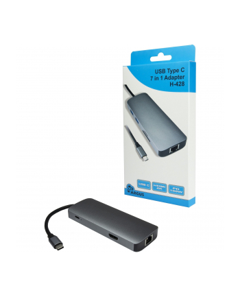 Inter-Tech Argus H-428 7in1 adapter dark silver, USB-A, USB-C, HDMI, RJ-45 nr 2