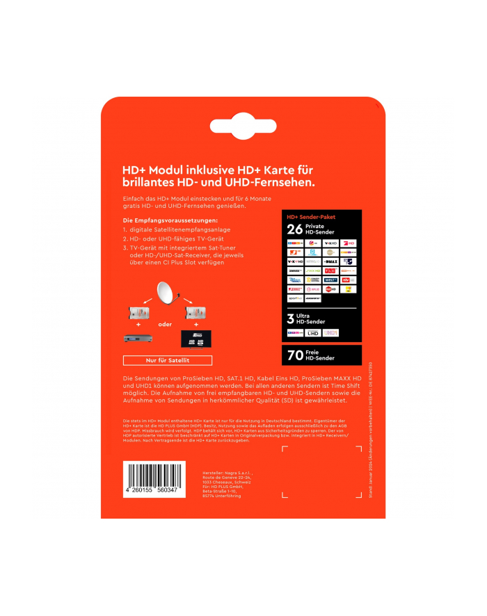 HD+ HD+ module including HD+ channel package for 6 months, smart card główny