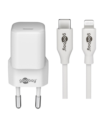 goobay Apple Lightning / USB-C PD charging set 30 watts, charger (BIAŁY, 1 meter cable, PD)