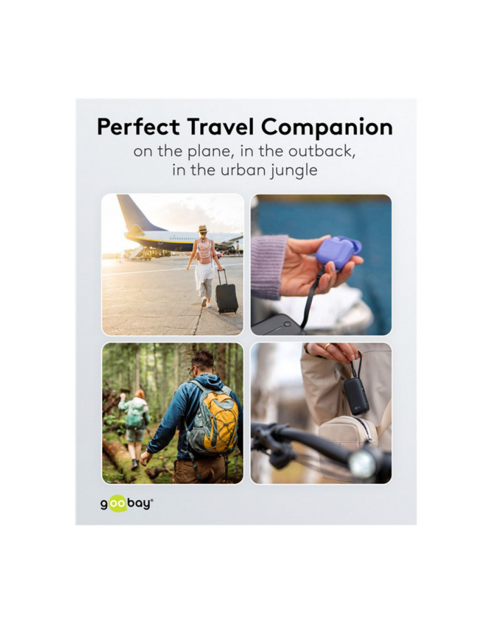 goobay power bank 5,000 mAh, integrated USB-C cable 13cm, 20 watt black, 5 Ah, 1x USB-A, 1x USB-C, PD, QC główny