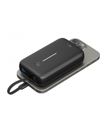 goobay power bank 20,000 mAh, integrated USB-C cable 13cm, 30 watts black, 20 Ah, 1x USB-A, 2x USB-C, PD, QC