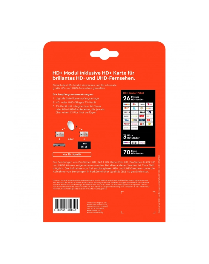 HD+ HD+ module including HD+ channel package for 6 months, smart card główny