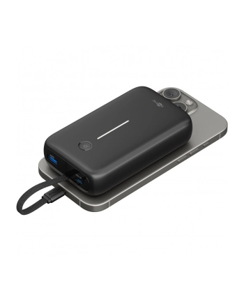 goobay power bank 20,000 mAh, integrated USB-C cable 13cm, 30 watts black, 20 Ah, 1x USB-A, 2x USB-C, PD, QC