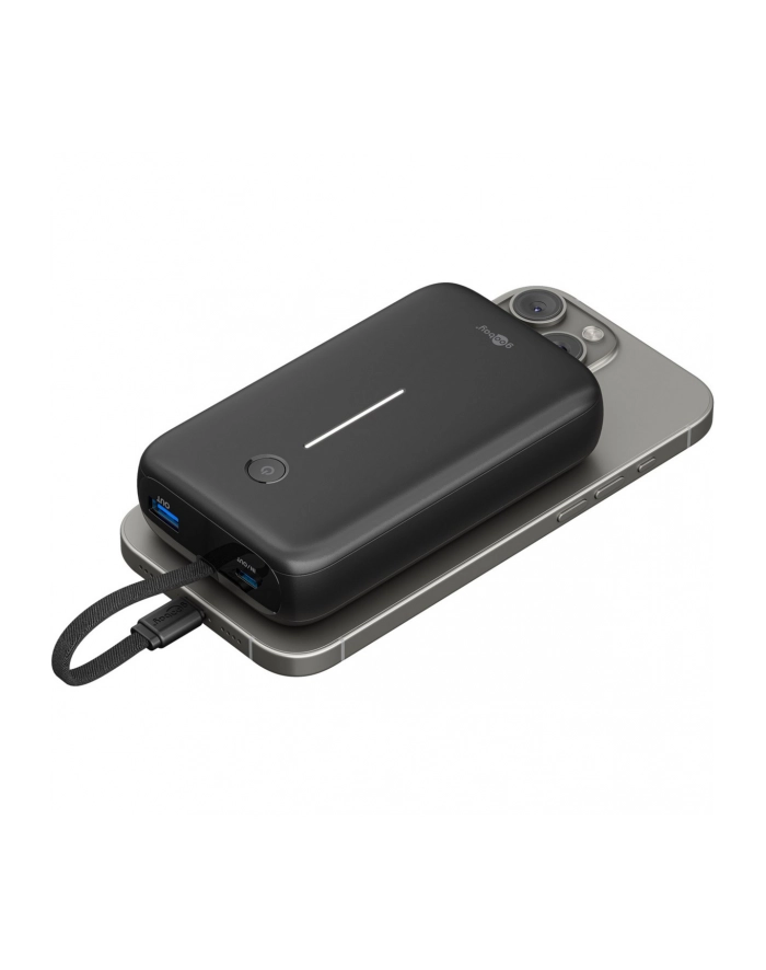 goobay power bank 20,000 mAh, integrated USB-C cable 13cm, 30 watts black, 20 Ah, 1x USB-A, 2x USB-C, PD, QC główny
