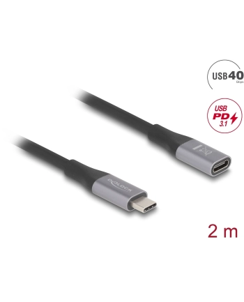 DeLOCK USB4 Gen 3x2 extension cable 40 Gbps, USB-C male > USB-C female black/grey, 2 meters, PD 3.1, charging with 240 watts