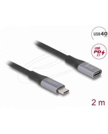 DeLOCK USB4 Gen 3x2 extension cable 40 Gbps, USB-C male > USB-C female black/grey, 2 meters, PD 3.1, charging with 240 watts