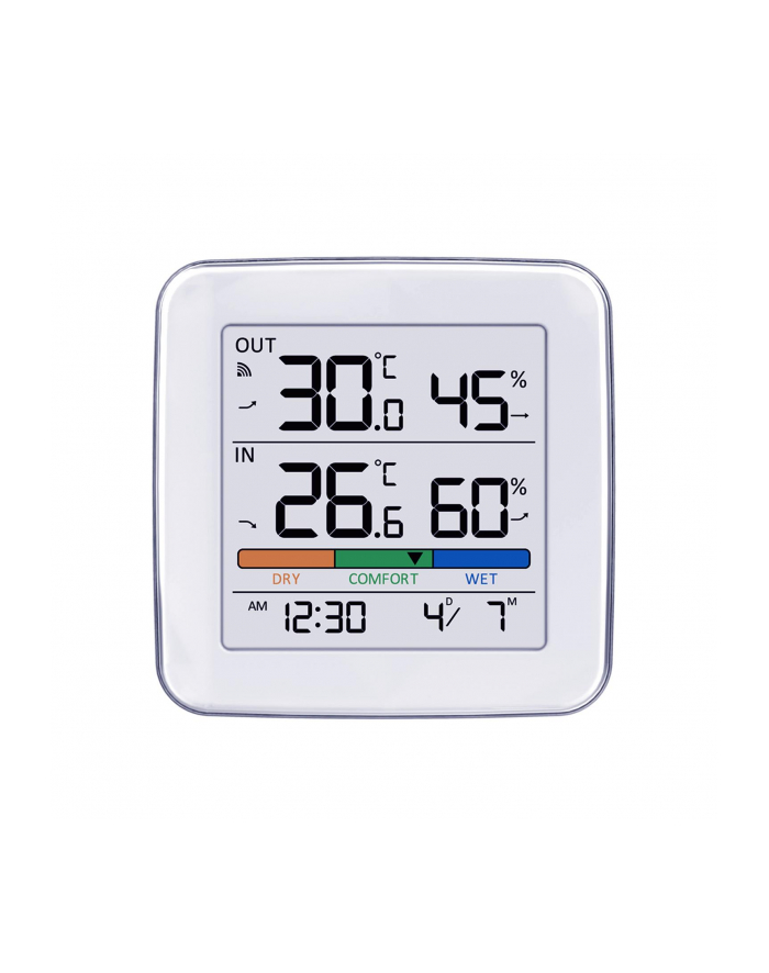  Stacja pogody bezprzewodowa GreenBlue GB169, temperatura + wilgotność IN/OUT, zegar + alarm + data, do wyboru °C / °F, zasięg do 60m główny