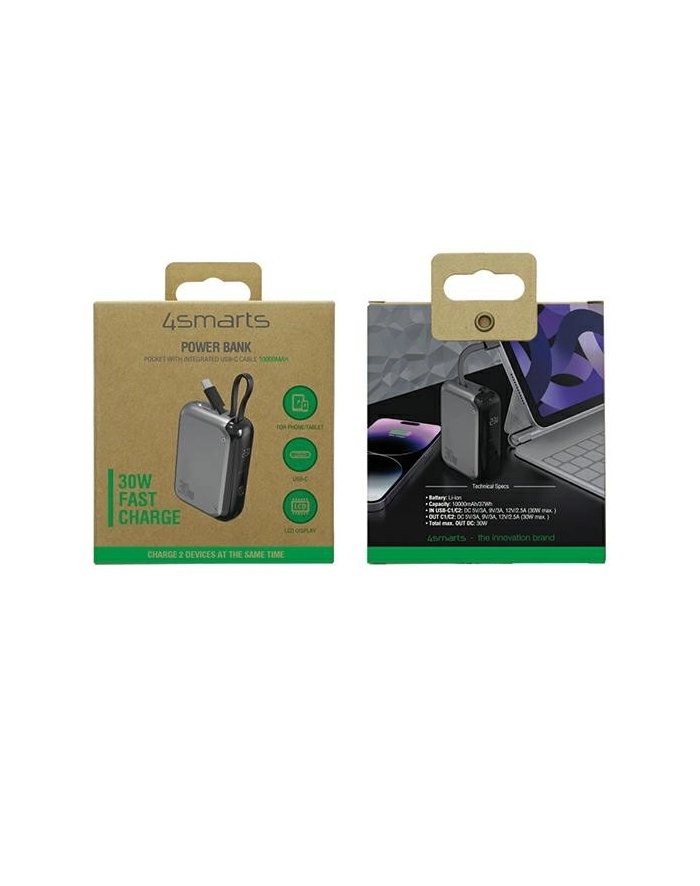 4smarts Powerbank Pocket 30W 10000mAh wbudowany kabel USB-C 15cm główny